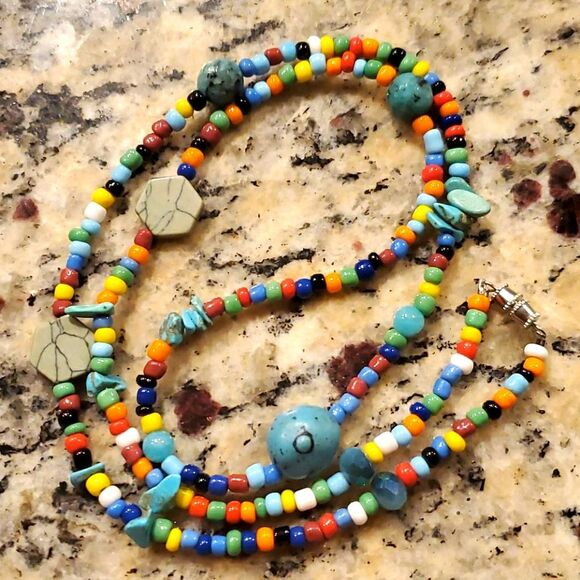 Jewelry - Multi colored handmade necklace with Turquoise beads